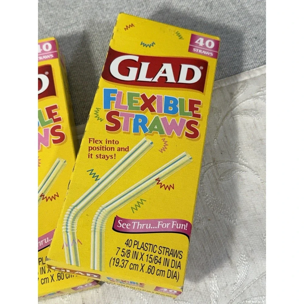 Vintage Set Of 2 1999 Glad Flexible Straws 40 Count Each Clear Plastic Bendy